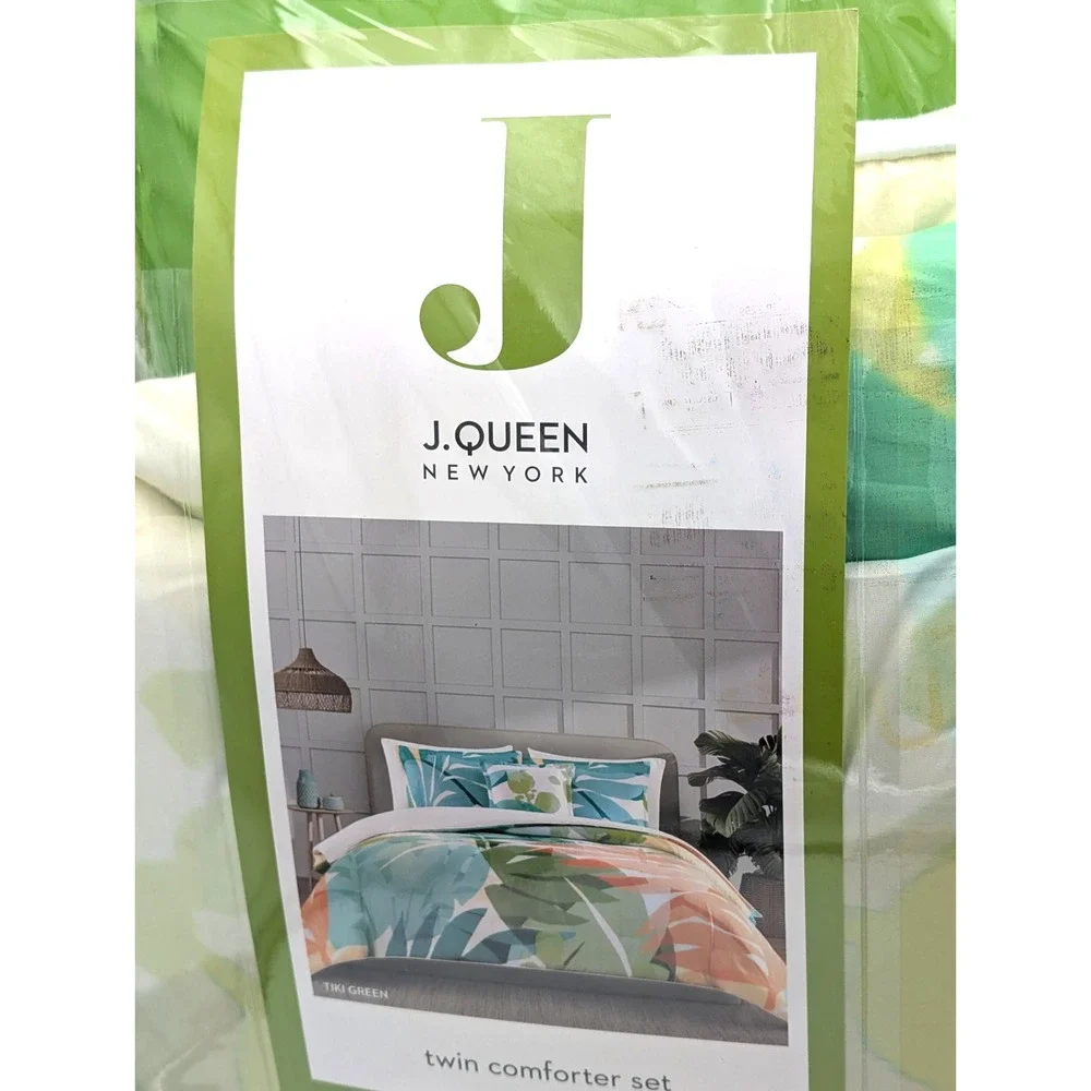 J. Queen Tiki green 2 Piece Twin Comforter Set palm leaves